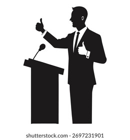 Speaker giving thumbs up at podium