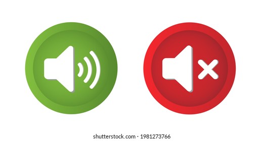 Speaker green and red Symbol icon set. Sound Vector Icon Speaker Volume, Audio Volume Button.