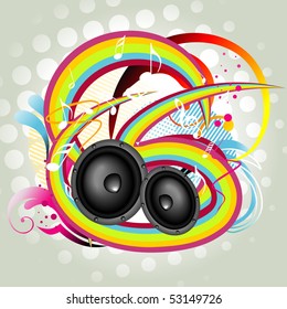 parlante grunge arte vectorial con coloridas ondas alrededor de él