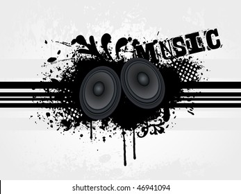 Speaker with grunge wave line, vector