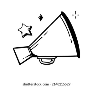Línea dibujada a mano del altavoz Ilustración vectorial al estilo de un doodle aislado en blanco 