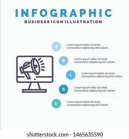 Speaker, High Volume, Loudspeaker, Speaker, Voice Line icon with 5 steps presentation infographics Background. Vector Icon Template background