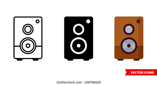 Speaker icon of 3 types: color, black and white, outline. Isolated vector sign symbol.