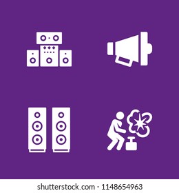 speaker icon. 4 speaker vectors with blaster, megaphone, speaker and sound system icons for web and mobile app