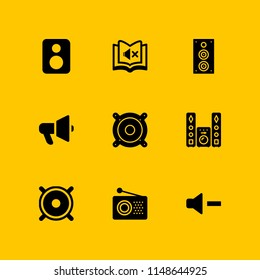 speaker icon. 9 speaker vectors with radio, muted book, sound system and loudspeaker icons for web and mobile app