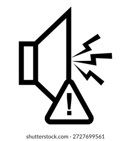Lautsprechersymbol mit einem Warnsymbol, das eine akustische Warnung, eine akustische Benachrichtigung oder ein Lautstärkereglerkonzept für Schnittstellen, Beschilderung und Kommunikationsvisualitäten darstellt.