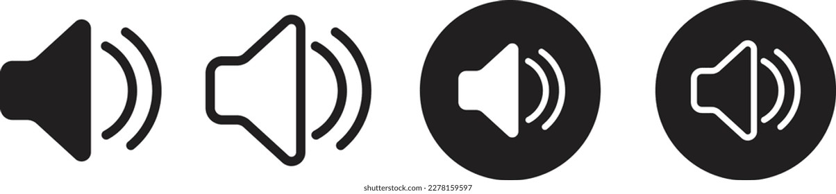 Speaker icon. Audio speaker filled and outlined icon set. four variations of the speaker icon. Black and white speaker. loudspeaker volume icon. for apps and websites