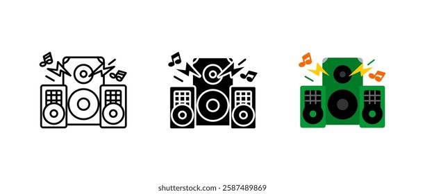 Speaker icon. Audio sound system sign. Bass and volume symbol. Woofer and rhythm pictogram. Stereo music illustration. Party entertainment concept.