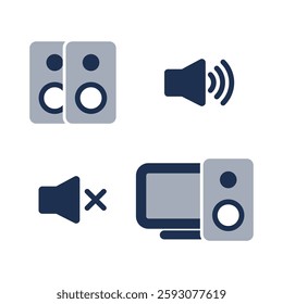 Speaker icon Black and White with volume. Stroke Editable. Stock Illustration