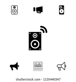 Speaker icon. collection of 7 speaker filled and outline icons such as megaphone. editable speaker icons for web and mobile.