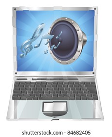 Speaker icon coming out of laptop screen concept