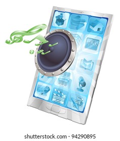 Speaker icon coming out of phone screen concept