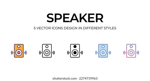 Diseño de iconos de altavoz en estilo Cinco con pulsación editable. Línea, Sólido, Línea plana, Color de tono Duo y Línea de degradado de color. Adecuado para diseño de páginas Web, aplicaciones móviles, UI, UX y GUI.