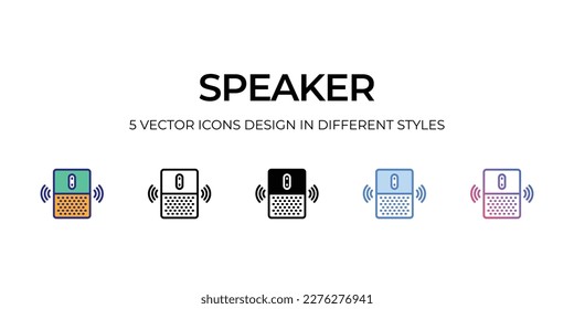 speaker Icon Design in Five style with Editable Stroke. Line, Solid, Flat Line, Duo Tone Color, and Color Gradient Line. Suitable for Web Page, Mobile App, UI, UX and GUI design.