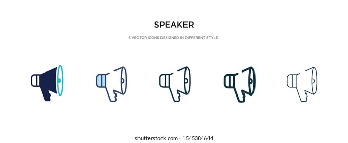 speaker icon in different style vector illustration. two colored and black speaker vector icons designed in filled, outline, line and stroke style can be used for web, mobile, ui