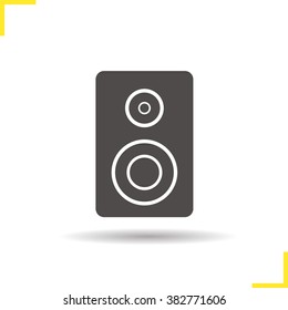 Speaker icon. Drop shadow pc speaker box pictogram. Isolated black illustration. Logo concept. Vector silhouette symbol