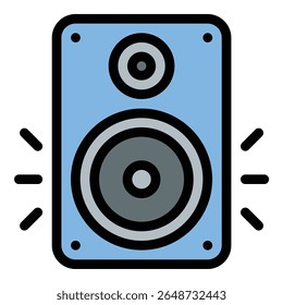 Ilustração de estilo de linha plana de ícone de alto-falante representando a saída de áudio e a tecnologia de som, adequada para aplicativos de música, sistemas multimídia e projetos de dispositivos de comunicação