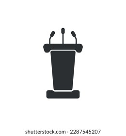 Speaker icon in flat style. Conference podium vector illustration on isolated background. Public speech sign business concept.