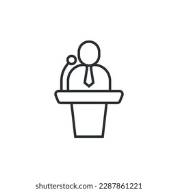Speaker icon in flat style. Conference podium vector illustration on isolated background. Public speech sign business concept.