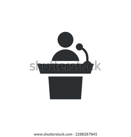 Speaker icon in flat style. Conference podium vector illustration on isolated background. Public speech sign business concept.