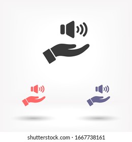 speaker icon in the hand , lorem ipsum Flat design