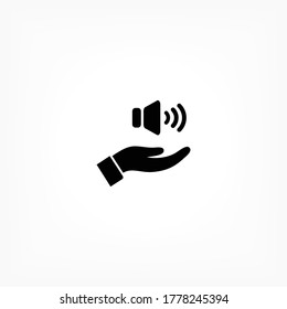 Lautsprechersymbol in der Hand, lorem ipsum Flaches Design