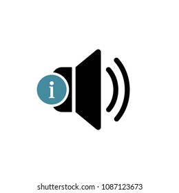 Speaker icon with information sign. Speaker icon and about, faq, help, hint symbol. Vector illustration