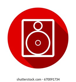 Speaker Icon Isolated on red background with long shadow