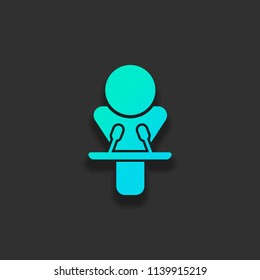 Speaker icon. Man and microphones. Colorful logo concept with soft shadow on dark background. Icon color of azure ocean