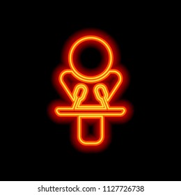 Speaker icon. Man and microphones. Orange neon style on black background. Light icon