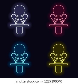 Speaker icon. Man and microphones. Set of neon sign. Casino style on dark background. Seamless pattern