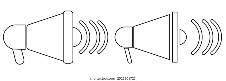 Ícone do alto-falante. Alto-falante Megaphone com gravação de voz ou sirene. Atributo para organizadores e principais eventos em massa.