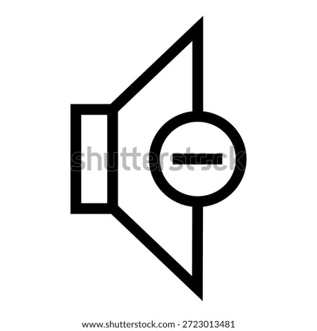 Speaker icon with minus symbol representing volume reduction, sound control, and audio level adjustment concept in a clean vector interface style.