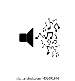 Speaker icon with music notes. Silhouette vector illustration