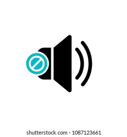 Speaker icon with not allowed sign. Speaker icon and block, forbidden, prohibit symbol. Vector illustration