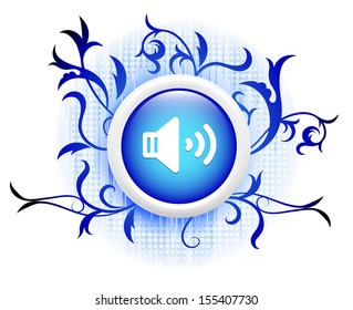 Lautsprechersymbol auf blauem Zierknopf