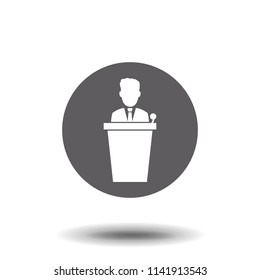speaker icon. orator speaking from tribune vector illustration