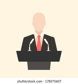 speaker icon. orator speaking from tribune vector flat style colorful illustration