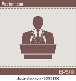 speaker icon. orator speaking from tribune vector illustration
