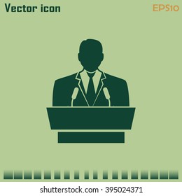 speaker icon. orator speaking from tribune vector illustration
