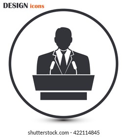 speaker icon. orator speaking from tribune vector illustration