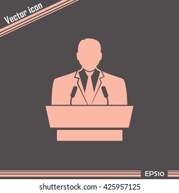 speaker icon. orator speaking from tribune vector illustration