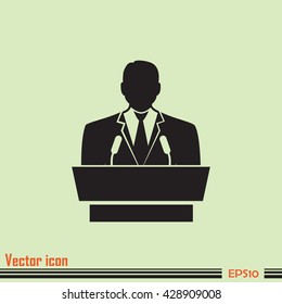 speaker icon. orator speaking from tribune vector illustration