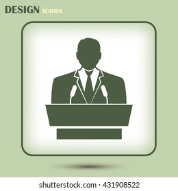 speaker icon. orator speaking from tribune vector illustration