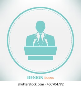speaker icon. orator speaking from tribune vector illustration