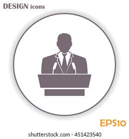 speaker icon. orator speaking from tribune vector illustration