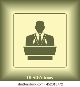 speaker icon. orator speaking from tribune vector illustration