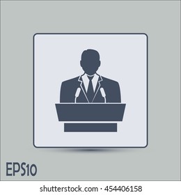speaker icon. orator speaking from tribune vector illustration