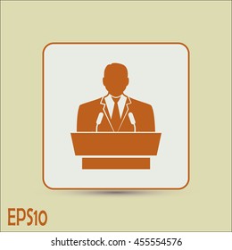 speaker icon. orator speaking from tribune vector illustration