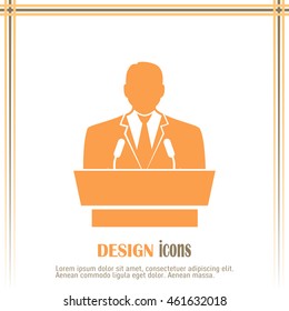 speaker icon. orator speaking from tribune vector illustration